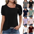 thumbnail image 1 of Otntypg Dressy Summer Eyelet Tops for Women Elegant Petal Short Sleeve Button Asymmetric V Neck Lace Crochet Hollow out Tunic Blouse Trendy Cozy Beach Vacation Tees Shirt Navy L, 1 of 9