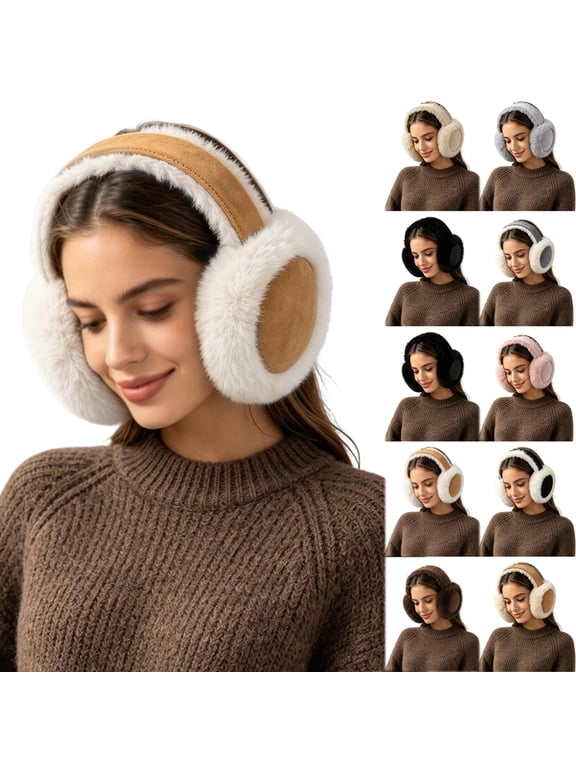 Ear Muffs for Winter Women Foldable Fuzzy Cold Outdoor Earmuffs Soft Faux Fuzzy Ear Warmers Covers