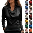 thumbnail image 1 of Otntypg Elegant Business Work Shirts for Women Dressy Casual Long Sleeve Cowl Neck Stain Silk Blouses Fashion Office Collared T-Shirts 2025 Outfit Clothes Purple S, 1 of 8
