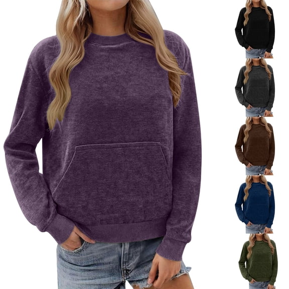 Otntypg Fahion Womens Crewneck Sweatshirts Vintage Acid Wash Pullover Tops Loose Oversized Casual Tshirt Tops Lightweight Comfy Blouse with Pockets Brown M