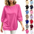 thumbnail image 1 of Otntypg Fall 3/4 Sleeve Crewneck Sweatshirts for Women Trendy Basic Solid Color Athletic Workout Tees Shirt Loose Oversized Casual Pullover Tops, 1 of 7