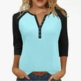 thumbnail image 1 of Otntypg Fall Henley Shirts for Women Dressy Casual Button V Neck Raglan 3/4 Length Sleeve Jersey Baseball T-Shirts Loose Soft Cotton Sport Athletic Basic Tee Tops Blue#01 S, 1 of 10