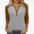 thumbnail image 1 of Otntypg Fall Henley Shirts for Women Dressy Casual Button V Neck Raglan 3/4 Length Sleeve Jersey Baseball T-Shirts Loose Soft Cotton Sport Athletic Basic Tee Tops Brown#02 XXXL, 1 of 10