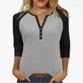 thumbnail image 1 of Otntypg Fall Henley Shirts for Women Dressy Casual Button V Neck Raglan 3/4 Length Sleeve Jersey Baseball T-Shirts Loose Soft Cotton Sport Athletic Basic Tee Tops Black#02 XXL, 1 of 10