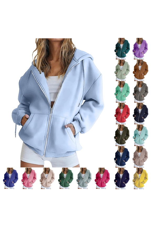 Fall Jackets for Women Lightweight Casual Full Zip up Long Sleeve Hooded Pullover Sweatshirts Sherpa Fleece Lined Warm Hoodie Outwear Tops with Pockets Light Green XXL