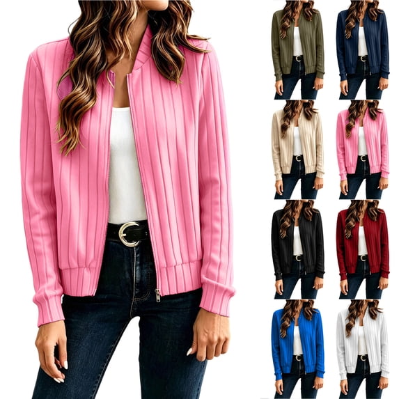 Otntypg Fall Ribbed Knit Jackets for Women Full Zip up Long Sleeve Open Front Cardigan Sweater Tops Loose Fit Casual Lightweight Cozy Outwear Coat