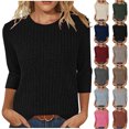 thumbnail image 1 of Otntypg Fall Spring Sweaters for Women Lightweight Casual 3/4 Sleeve Round Neck Ribbed Knit Pullover Tops Fashion Dressy Tunic Blouse Dark Gray L, 1 of 6