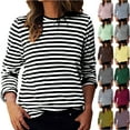 thumbnail image 1 of Otntypg Fall Striped Shirts for Women Lightweight Casual Plus Size Long Sleeve Basic Crewneck Pullover Sweatshirts Loose Oversized Dressy Tunic Blouse Gray S, 1 of 9