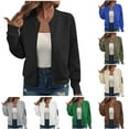 thumbnail image 1 of Otntypg Fall Textured Bomber Jackets for Women Dressy Casual Full Zip up Long Sleeve Stand Collar Baseball Jacket Lightweight Comfy Outwear Coat with Arm Zipper Pockets Blue XL, 1 of 7