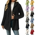 thumbnail image 1 of Otntypg Fall Winter Fleece Hooded Jackets for Women Plush Thick Warm Button Long Sleeve Open Front Cardigan Tops Loose Oversized Comfy Fuzzy Hoodie Outwear Coat Red S, 1 of 9