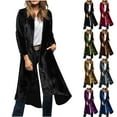 thumbnail image 1 of Otntypg Fall Womens Velvet Long Cardigan Tops Open Front Back High Slit Blazer Suit Jacket Loose Fit Casual Warm Trench Coat Outwear with Pockets Brown L, 1 of 9