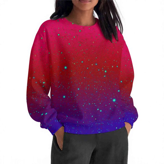 Otntypg Fashion Sparkly Printed Sweatshirt for Women, Lightweight Casual Fall Oversized Crewneck Sweatshirts Women Loose Fit Long Sleeve Pullover Tops Cute Soft Shirt Red XL