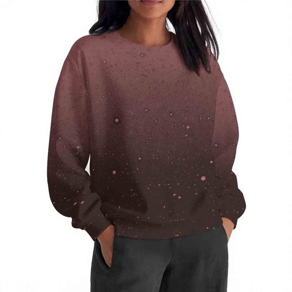 Otntypg Fashion Sparkly Printed Sweatshirt for Women, Lightweight Casual Fall Oversized Crewneck Sweatshirts Women Loose Fit Long Sleeve Pullover Tops Cute Soft Shirt Wine L