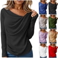 thumbnail image 1 of Otntypg Fashion Womens Long Sleeve Shirts Spring Fall Going Out Dressy Casual Tunic Blouse Slim Fit Ribbed Ruched Crew Neck Y2K Tops Outfit Clothes Green L, 1 of 7