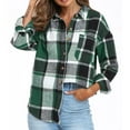 thumbnail image 1 of Otntypg Flannel Plaid Button Down Shirts for Women Lightweight Casual Fall Winter Long Sleeve Shacket Jacket Trendy Comfy Warm Outwear Tops with Pockets Green XXL, 1 of 8