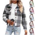 thumbnail image 1 of Otntypg Flannel Plaid Cropped Shacket Jackets for Women Trendy Fall Winter 2025 Long Sleeve Button Down Cardigan Outwear Shirts Lapel Collared Warm Coat with Pockets Pink L, 1 of 5
