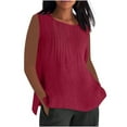thumbnail image 1 of Otntypg Flowy Tank Tops for Women Plus Size Ruched Pleated Dressy Summer Sleeveless Crewneck Basic Side Slit Tunic Tees Loose Fit Soft Cotton Linen Shirts Wine XXXXXL, 1 of 6