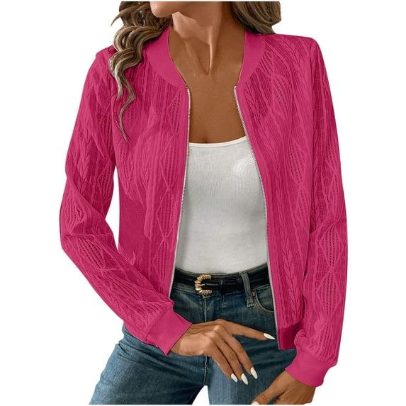 Otntypg Full Zip up Cable Knit Sweaters for Women Fall Winter Long Sleeve Open Front Cardigan Tops Fashion 2025 Outwear Jacket Vintage Coat Hot Pink L