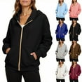 thumbnail image 1 of Otntypg Full Zip up Hoodie Jackets for Women Fall Winter Fashion Outfits Casual Long Sleeve Hooded Pullover Sweatshirts Loose Fit Casual Athletic Tees Shirt Jacket with Pockets White M, 1 of 8