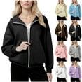thumbnail image 1 of Otntypg Full Zip up Jackets for Women Lightweight Casual Fall Long Sleeve Collared Neck Hoodless Sweatshirt Tops Loose Fit Athletic Outwear Coat with Pockets White XXL, 1 of 8