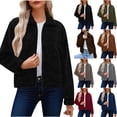 thumbnail image 1 of Otntypg Fuzzy Cropped Jacket for Women Full Zip Up Fleece Coat Long Sleeve Fall Winter Sherpa Thick Warm Outerwear with Pockets Wine L, 1 of 10