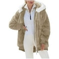 thumbnail image 1 of Otntypg Fuzzy Warm Hoodie Jacket Tops for Women Heavyweight Full Zip up Long Sleeve Cardigan Outwear Coat Winter Plush Thick Sherpa Hooded Pullover Sweatshirts with Pockets Khaki XL, 1 of 9