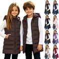 thumbnail image 1 of Otntypg Girls Boys Long Puffer Vest Cute Kids Quilted Hooded Button Down Zip Up Sleeveless Vests Outerwear Padded Jacket Fall Winter Thermal Coat with Pockets 3-14 Years, 1 of 10