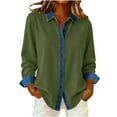 thumbnail image 1 of Otntypg Lapel Collar Denim Patchwork Shackets for Women Fashion Fall Spring Long Sleeve Button Down Work Business T-Shirts Lightweight Thin Outwear Jackets Green L, 1 of 7