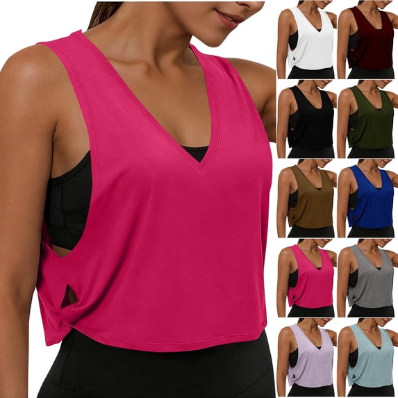 Otntypg Large Armhole Tank Tops for Women - Workout Sport Athletic Yoga Running Gym Tees Loose V Neck Summer Sleeveless Crop Shirts White S