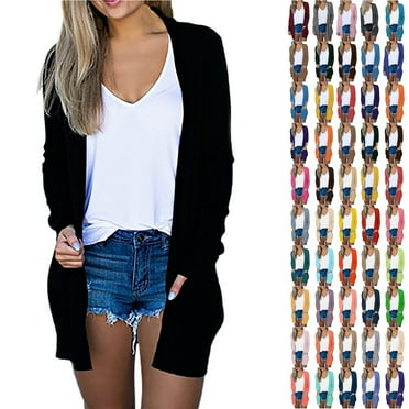 Otntypg Lightweight Cardigans for Women Trendy 2025 Loose Fit Casual Soft Drape Sweaters Fall Long Sleeve Open Front Cardigan Outwear Tops with Pockets Black L