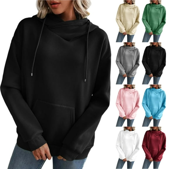Otntypg Lightweight Hooded Sweatshirts for Women Cute Fall Winter Long Sleeve Drawstring Stacked V Neck Hoodie Tops Trendy Cozy Outfit Clothes 2025 with Pockets Red L