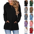 thumbnail image 1 of Otntypg Lightweight Hoodies for Women with Pockets Casual Split Hem Long Sleeve Hooded Pullover Sweatshirts Trendy Solid Color Basic Athletic Tunic Blouse Brown S, 1 of 10