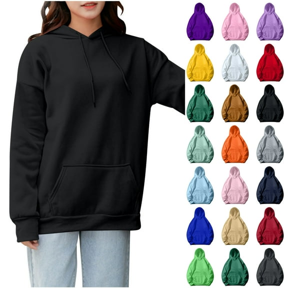 Otntypg Lightweight Hoodies for Women Teen Girls Cute Fall Long Sleeve Drawstring Long Sleeve Hooded Pullover Tops Trendy Athletic Sweatshirts with Pockets Purple L