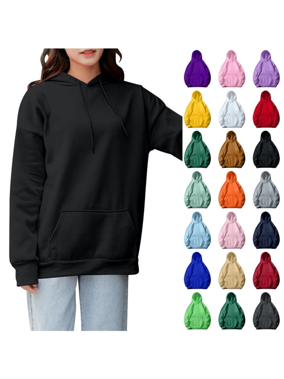 Lightweight Hoodies for Women Teen Girls Cute Fall Long Sleeve Drawstring Long Sleeve Hooded Pullover Tops Trendy Athletic Sweatshirts with Pockets Purple L