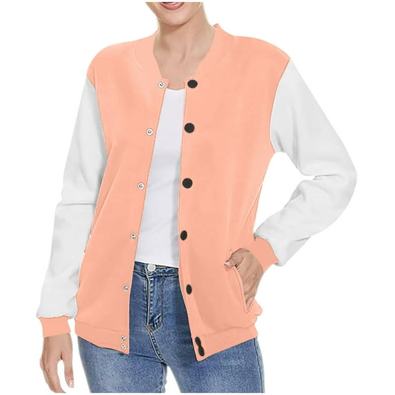 Otntypg Lightweight Striped Color Block Bomber Jackets for Women Casual Drop Shoulder Long Sleeve Button Down Varsity Cardigan Outwear Coats Trendy Pocket Baseball Sweatshirts Orange#02 XXL