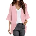 thumbnail image 1 of Otntypg Lightweight Thin Cardigans for Women Casual 3/4 Belled Sleeve Open Front Cardigan Tops Loose Fit Chiffon Bolero Shrug Pink XL, 1 of 5