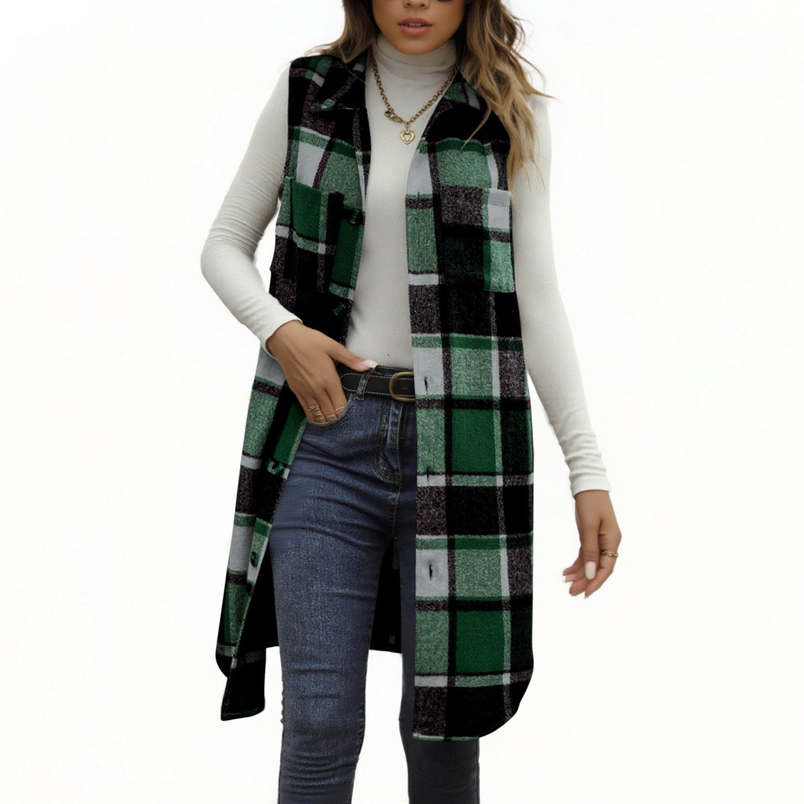 Otntypg Long Plaid Vest for Women 2025 Fall Winter Sleeveless Blazer ...