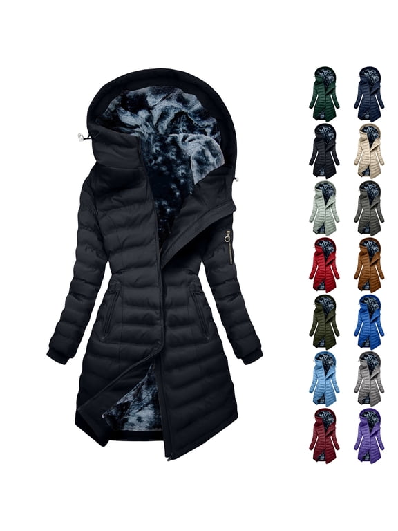 Long Puffer Padded Jackets for Women Lightweight Casual Sherpa Fleece Lined Warm Long Sleeve Oversized Full Zip up Cardigan Thicken Parka Hooded Outwear Coat with Pockets Gray XXL