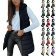 thumbnail image 1 of Otntypg Long Puffer Vest Women Quilted Hooded Button Down Zip Up Sleeveless Vests Outerwear Padded Jacket Fall Winter Thermal Coat with Pockets Black M, 1 of 10