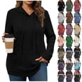 thumbnail image 1 of Otntypg Long Sleeve Hoodie Tunic Sweaters for Women Fall Casual Ribbed Knitted Drawstring Hooded Sweater Tops Loose Irregular Hem Blouses Blue XXL, 1 of 8