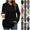 thumbnail image 1 of Otntypg Long Sleeve Hoodie Tunic Sweaters for Women Fall Casual Ribbed Knitted Drawstring Hooded Sweater Tops Loose Irregular Hem Blouses Red#01 S, 1 of 6