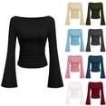 thumbnail image 1 of Otntypg Long Sleeve Shirts for Women 2025 Fall Ruched Sides Boat Neck Basic Athletic Workout Tee Casual Fitted Ribbed Knit Crop Tops Beige L, 1 of 3