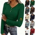 thumbnail image 1 of Otntypg Long Sleeve Thermal Shirts for Women Dressy V Neck Fleece Slim Fit Button Tops Fall Spring Fashion Warm Outfits Clothing Red L, 1 of 9
