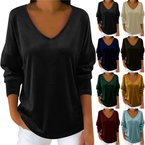 Otntypg Long Sleeve V Neck Shirts for Women Lightweight Casual Oversized Tunic Blouse Loose Fit Pullover Tops Fashion Spring Outfit Clothes Wine M