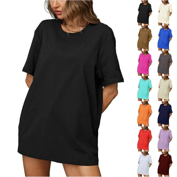 Otntypg Oversize Crewneck T-Shirts for Women Loose Fit Casual Summer Short Sleeve Basic Workout Tees Tops Loose Fit Soft Cotton Blouses Beige M