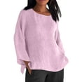 thumbnail image 1 of Otntypg Oversized Linen Shirts for Women Long Sleeve Plus Size Tops Gauze Split Side Casual Dressy Blouses Lightweight Crew Neck Loose Cotton Tunic Tops Pink#02 XXL, 1 of 7