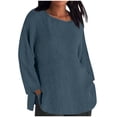 thumbnail image 1 of Otntypg Oversized Linen Shirts for Women Long Sleeve Plus Size Tops Gauze Split Side Casual Dressy Blouses Lightweight Crew Neck Loose Cotton Tunic Tops Navy L, 1 of 5
