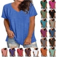 thumbnail image 1 of Otntypg Oversized T-Shirts for Women Loose Fit Casual Summer Short Sleeve V Neck Basic Solid Color Tunic Tops Trendy Plus Size Fashion Tshirt Navy XXXXL, 1 of 6
