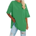 thumbnail image 1 of Otntypg Oversized Workout T Shirts for Women Trendy Solid Color Cotton Loose Fit Crewneck Casual Summer Basic Tee Drop Shoulder Tops Green M, 1 of 9