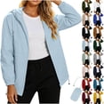 thumbnail image 1 of Otntypg Packable Rain Jacket Women Lightweight Full Zip Up Long Sleeve Drawstring Hooded Waterpoof Windbreaker Trendy Outdoor Hiking Travel Lined Raincoat with Pockets, 1 of 7